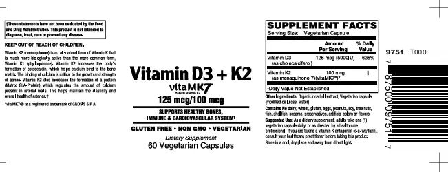 Vitamin D3 125mcg & K2 100mcg Caps 60's - Image 2