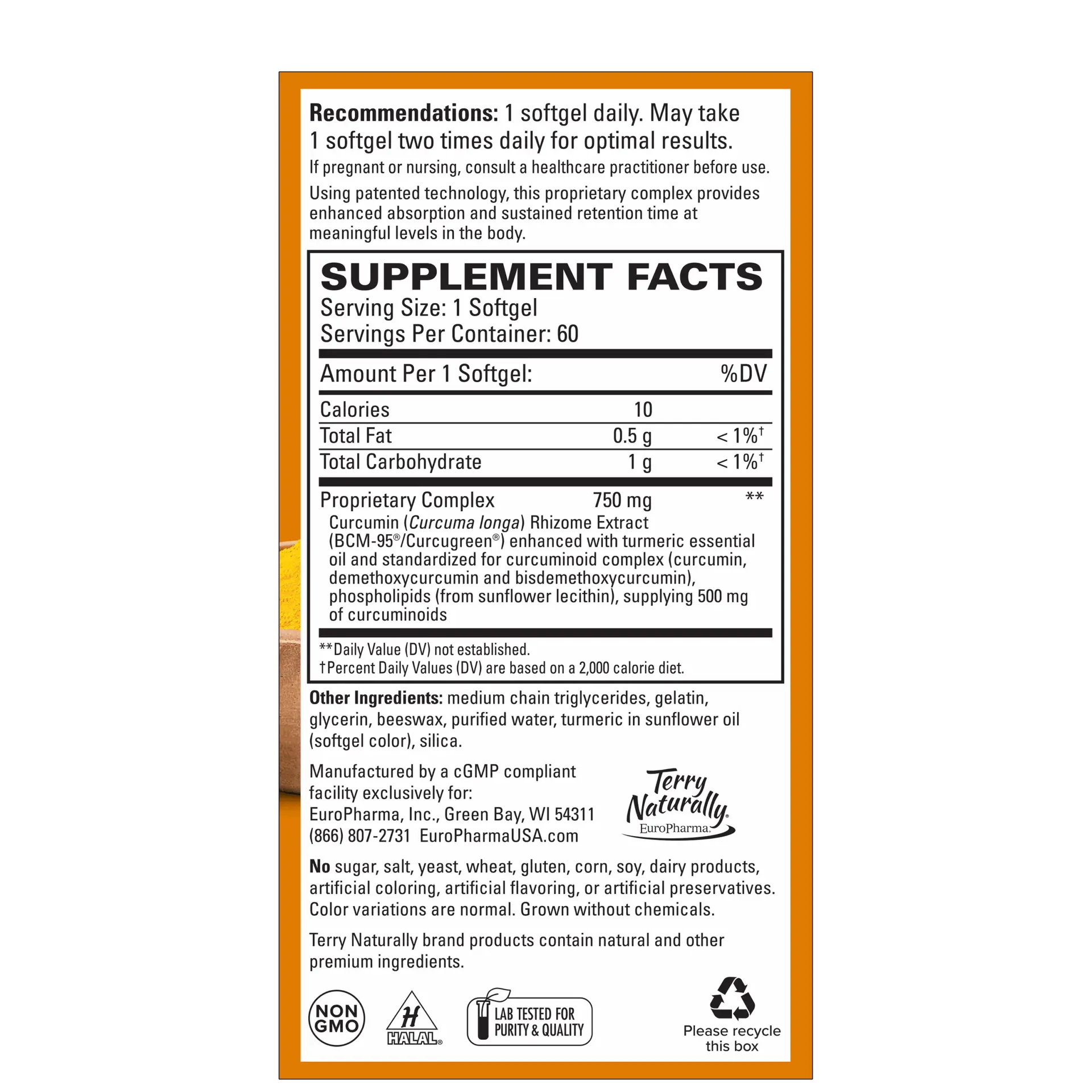 Curamed 750 60ct Curcumin Turmeric Supplement - Image 2